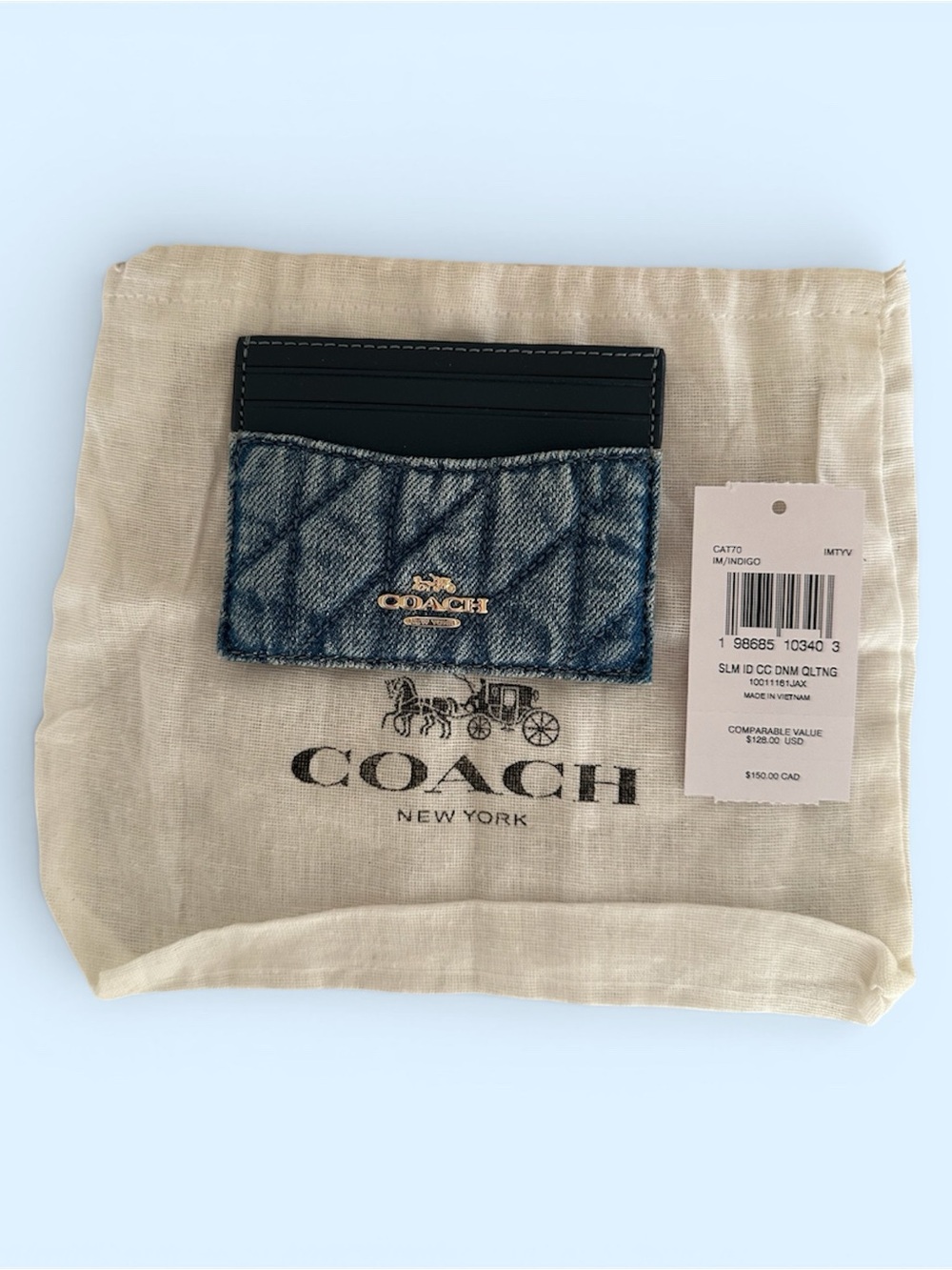 Coach Quilted Denim and Navy Leather Slim Card Case